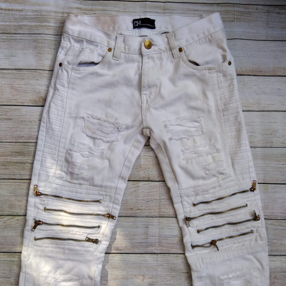 White Skinny Moto Jeans